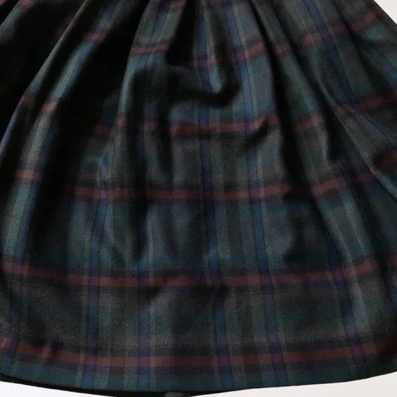 Vintage Dark Academia Box Pleated Plaid Tartan Midi Skirt Aline Perry Ellis S - Picture 7 of 8